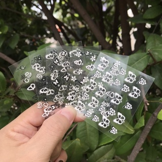Sticker dán móng nail hoa lá trắng đen 3d