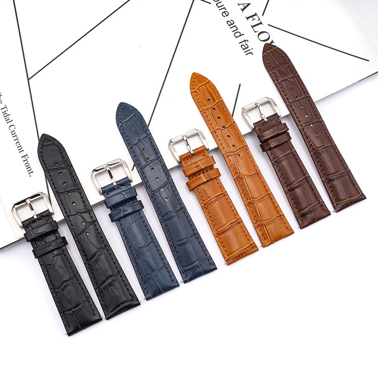 Dây Đeo Da Thật Thay Thế Tháo Nhanh Họa Tiết Cây Tre Cho Đồng Hồ Đeo Tay 16/18/20/22/24mm