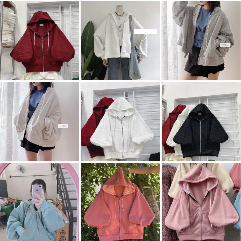 Áo khoác nam nữ nỉ ngoại dây kéo tay phồng cánh dơi