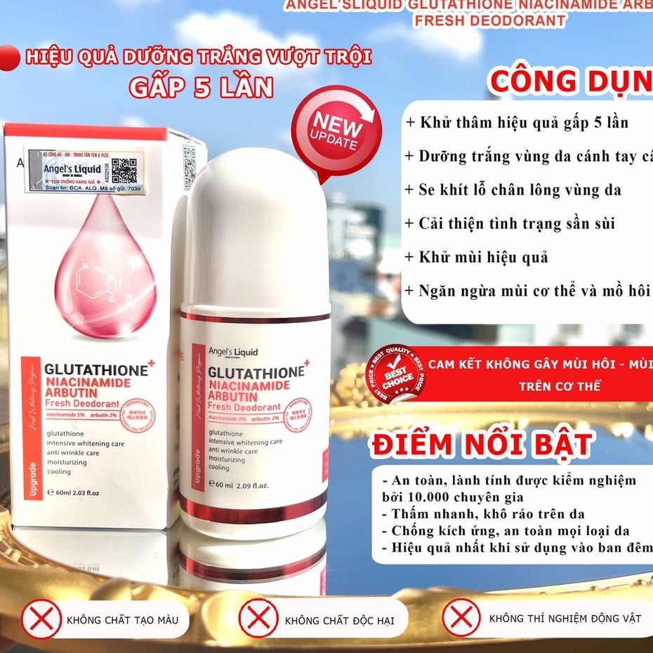 Lăn Khử Mùi Angel's Liquid Glutathione Plus Niacinamide Arbutin Fresh Deodorant (60ML)