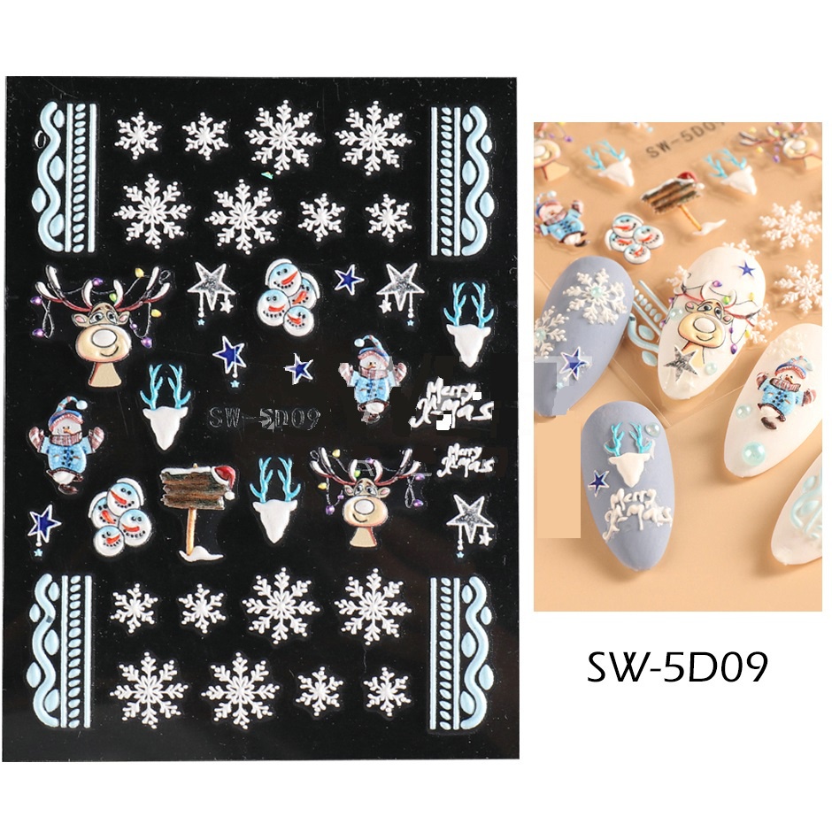 Nhãn Dán Trang Trí Móng Tay Dập Nổi Họa Tiết Lá Phong Mùa Thu 5D Với Kết Cấu Trượt Saw-5D