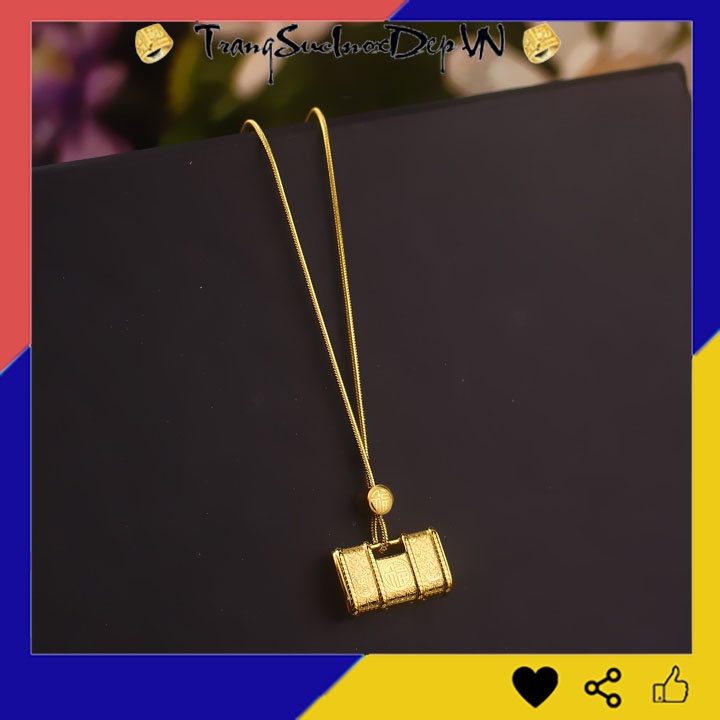 Dây chuyền nữ titan khóa trường thọ chữ phúc màu vàng sang trọng may mắn