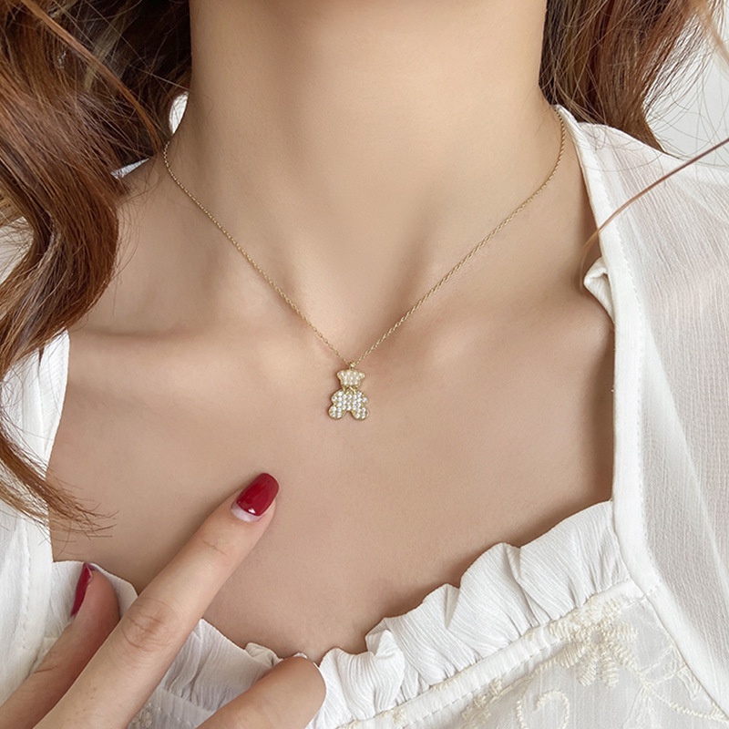 Vòng cổ Hình Gấu Đính Đá Dễ Thương Cho Nữ