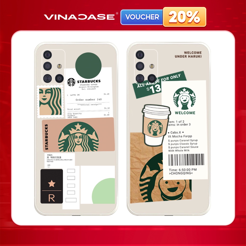Ốp lưng Vina Case Samsung A10/A51/A02S/A12/A32/M10/....Silicone TPU dẻo viền vuông bảo vệ camera hình Starbucks.