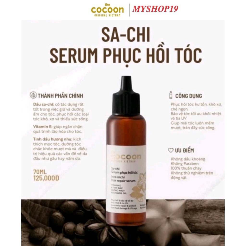 Serum Tóc Cocoon Sachi Phục hồi tóc hư tổn, khô xơ, chẻ ngọn 70ml