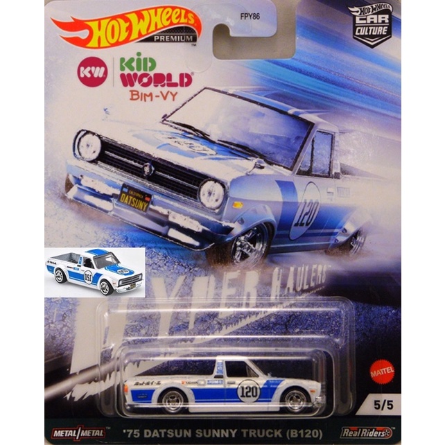 Xe mô hình Hot Wheels Bán tải Car Culture Hyper Haulers Series '75 Datsun Sunny Truck (B120), bánh cao su.