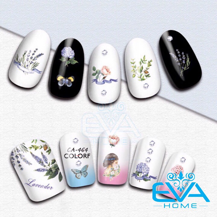 Miếng Dán Móng Tay 3D Nail Sticker Tráng Trí Hoạ Tiết Hoa Bướm Lavender CA464