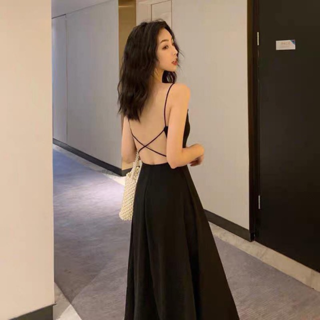 Maxi đen hở lưng dáng dài. Hình thật shop sàn(23)