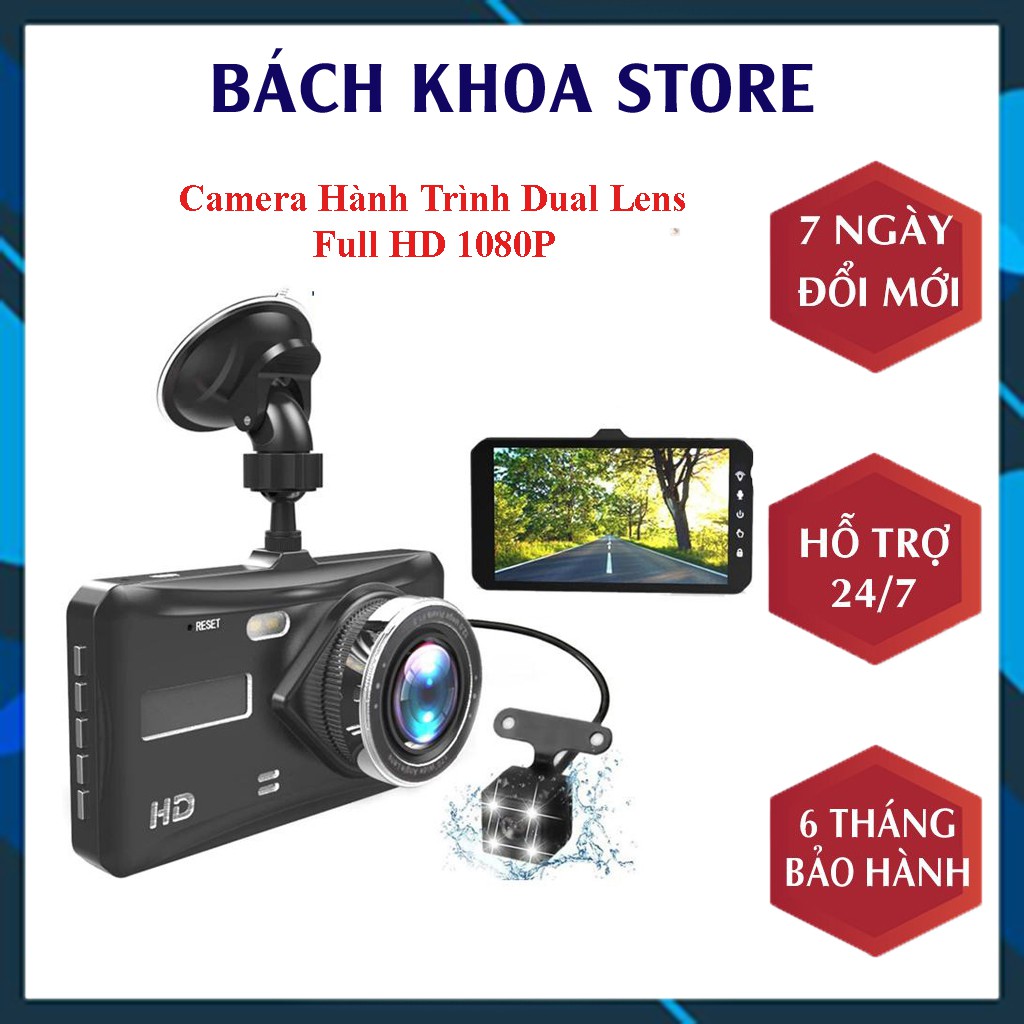 Camera Hành Trình Kép Trước Sau Dual Lens Dành Cho Xe Hơi Hỗ Trợ Full HD - Tích Hợp Màn Hình Cảm Ứng