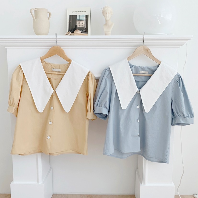 Áo sơ mi ngắn tay cổ chữ v xinh xắn cho nữ 34436