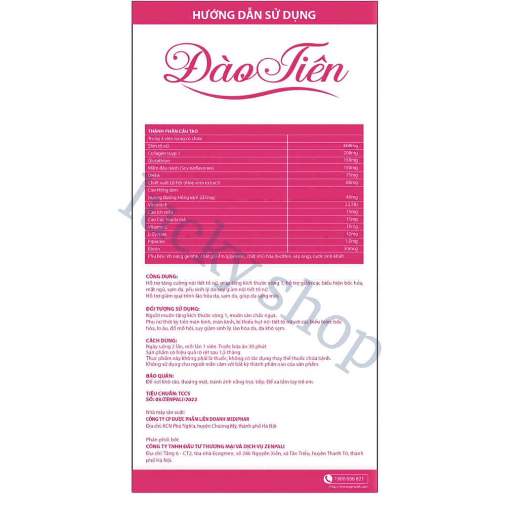 Đào Tiên zenpali giúp tăng kích tăng kích thước vòng 1 hộp 30 viên