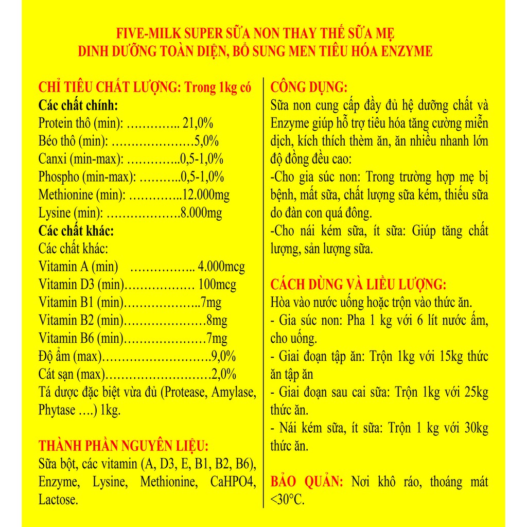 1 kg PLUS – MILK Đạm sữa Và FIVE-MILK SUPER Sữa non cao cấp chuyên dùng cho heo sơ sinh, heo tập ăn, heo con, heo nái