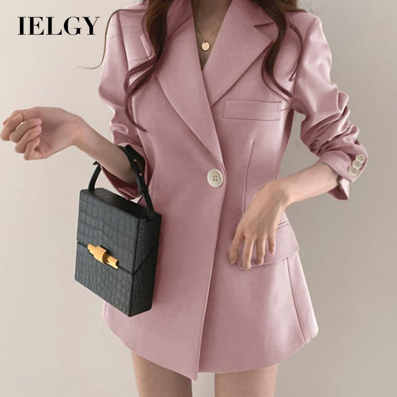Áo khoác blazer IELGY dài tay màu trơn phong cách cổ điển Hồng Kông cho nữ