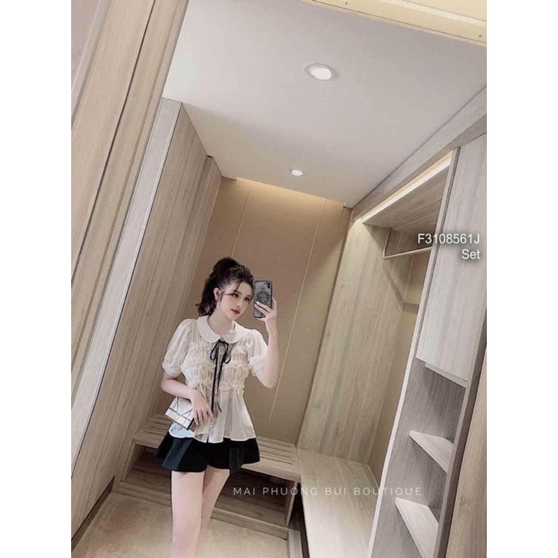 [Mã WASKT410K giảm 10K đơn 50K] Áo sơ mi bèo cổ sen nơ đen cộc tay | BigBuy360 - bigbuy360.vn