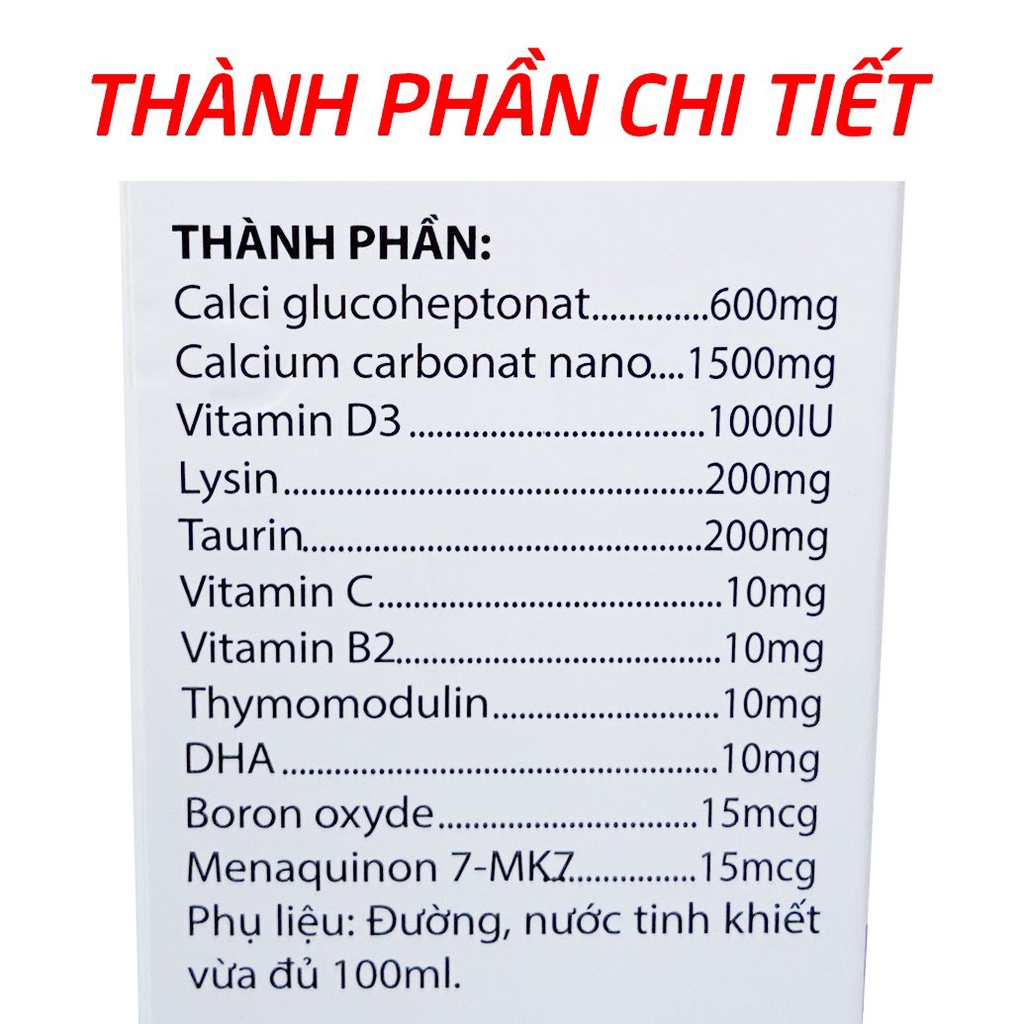 Siro canxi, vitamin D3 dạng ống giúp chắc khỏe xương răng, tăng chiều cao cho bé - 20 ống