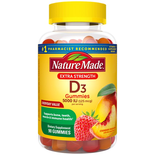 Kẹo dẻo Nature Made Extra Strength Vitamin D3 5000 IU (125 Mcg) Gummies Supplement cung cấp Vitamin 