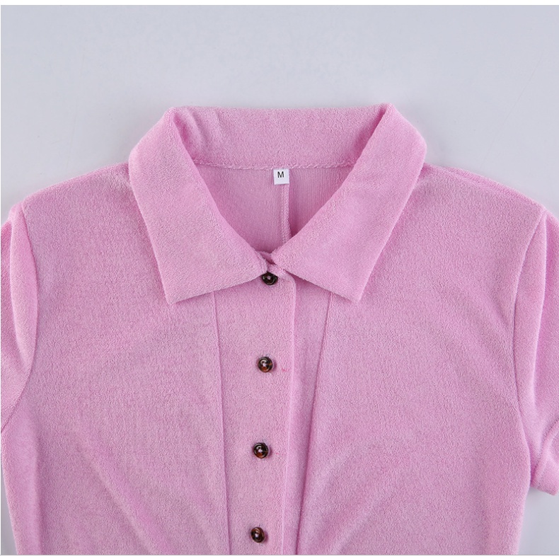 Wittygirls_shop | Bộ Áo Liền Quần Tay Ngắn Cổ Bẻ Dáng Ôm Màu Trơn Thời Trang Mùa Hè Cho Nữ