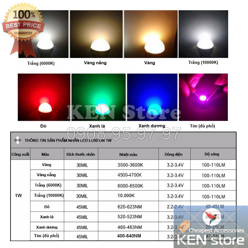 Bộ 5 Bóng led Luxeon 1W Epistar (full công suất) | BigBuy360 - bigbuy360.vn