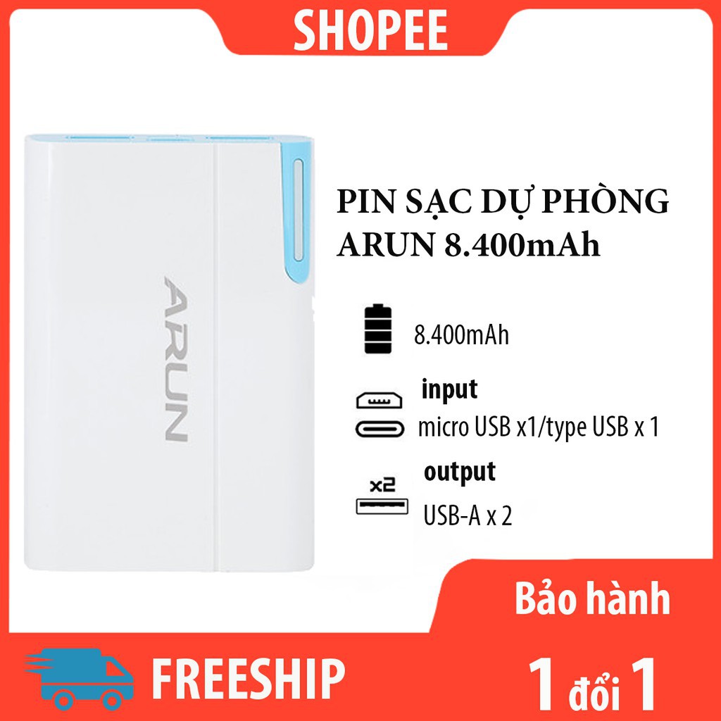 [Bh 12T] Pin Dự Phòng Sạc Dự Phòng Arun 8.400Mah 10400 13000mah Nhỏ Gọn Tiện Dụng