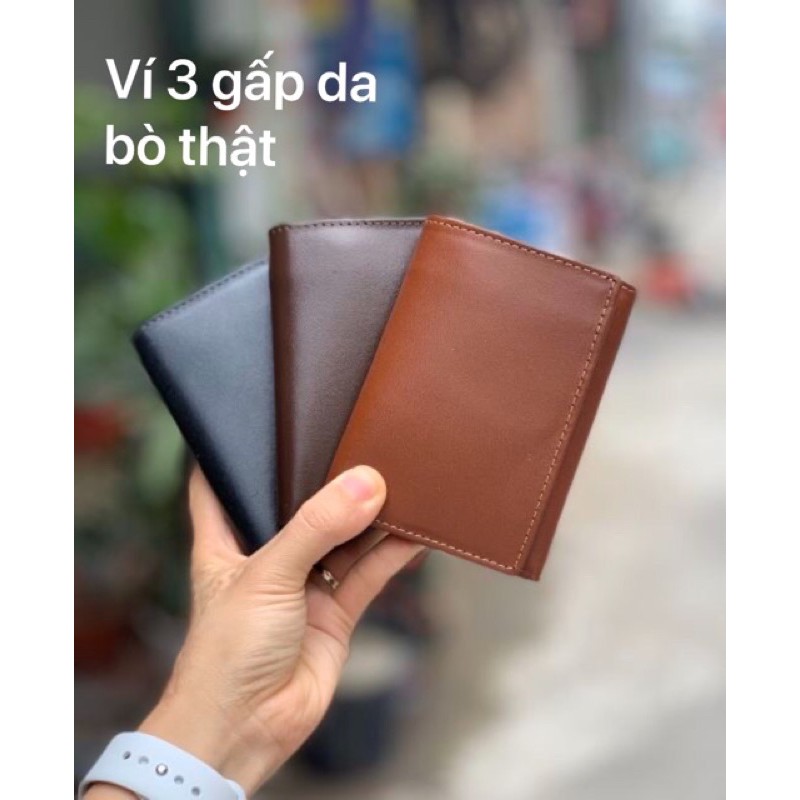 Ví nam da bò dáng đứng 3 gấp size nhỏ bóp nam da bò loại kích cỡ trung bình