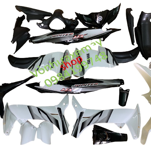 (HOT ) Dàn áo xe jupiter MX TẶNG TEM ,bộ vỏ nhựa xe jupiter gravita KHÍT màu TRẮNG -ĐEN ,mủ trắng nguyên sinh loại 1