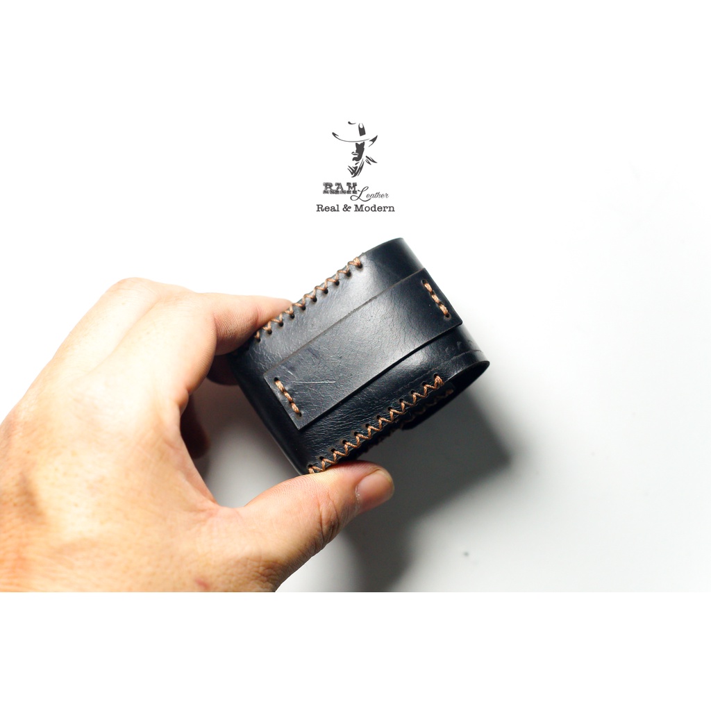 Bao da Zippo Da Bò Thật Màu Đen Bóng - Chính Hãng Ram Leather