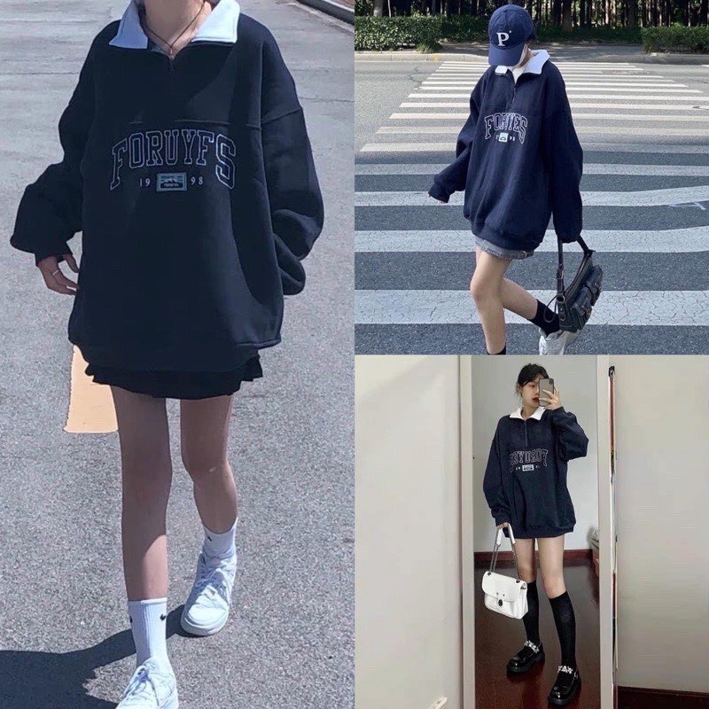 [ FREESHIP ] Áo Nỉ Foruyfs Sweater cao cổ dài tay bồng, thun hoodie form rộng cá tính Ulzzang có khóa kéo | BigBuy360 - bigbuy360.vn