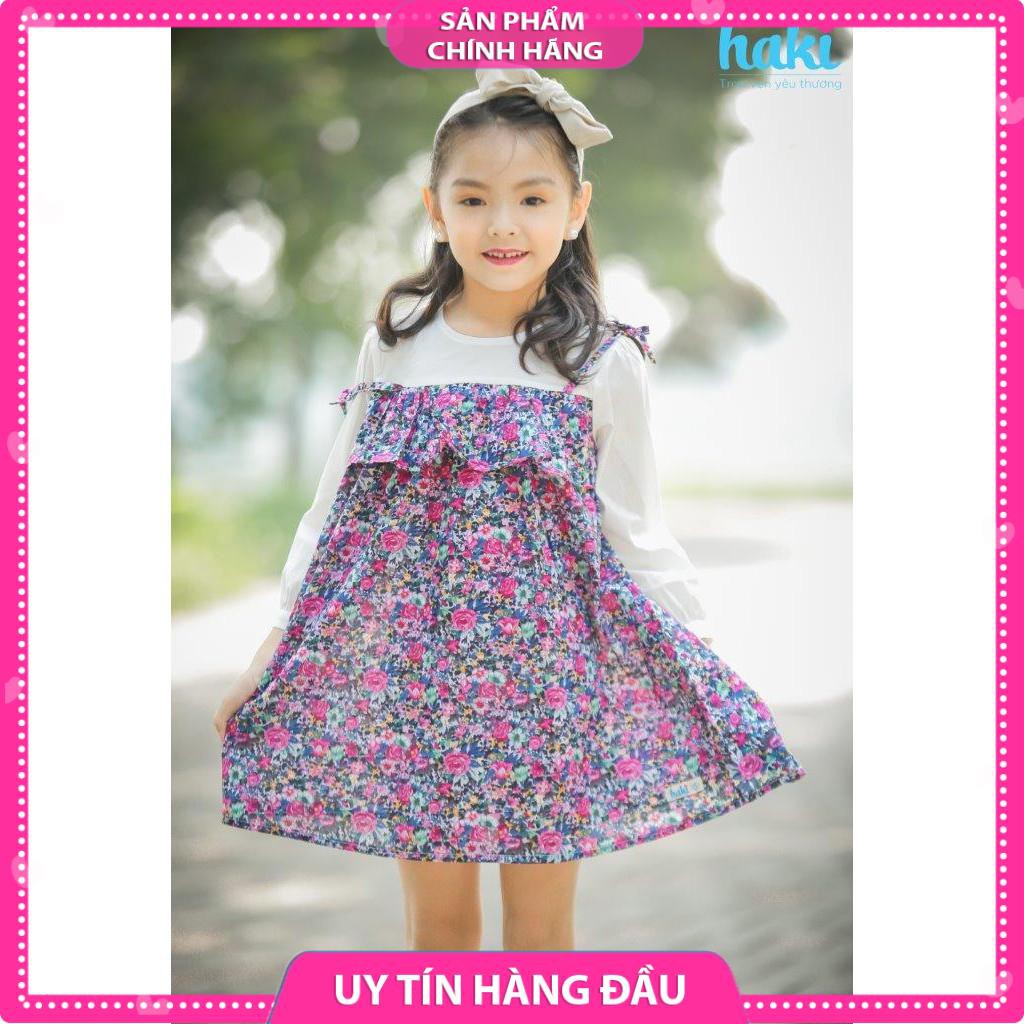 Váy hoa phối tay trắng hai dây - Hoa hồng tím -HK488