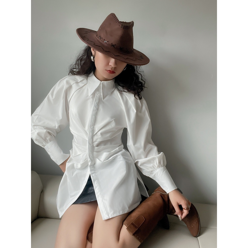 [Mã LT50 giảm 50K đơn 150K] Áo sơ mi nữ thiết kế Emma Shirt SMI008 chiết eo trendy, sang chảnh - Uni By Heart | BigBuy360 - bigbuy360.vn