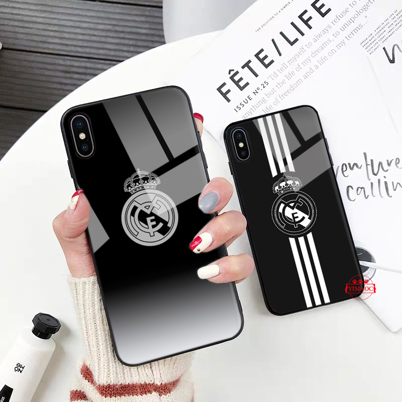 Ốp điện thoại tráng gương in hình logo đội bóng Real Madrid 128N cho iPhone XS Max XR X 11 Pro 7 8 6 6S