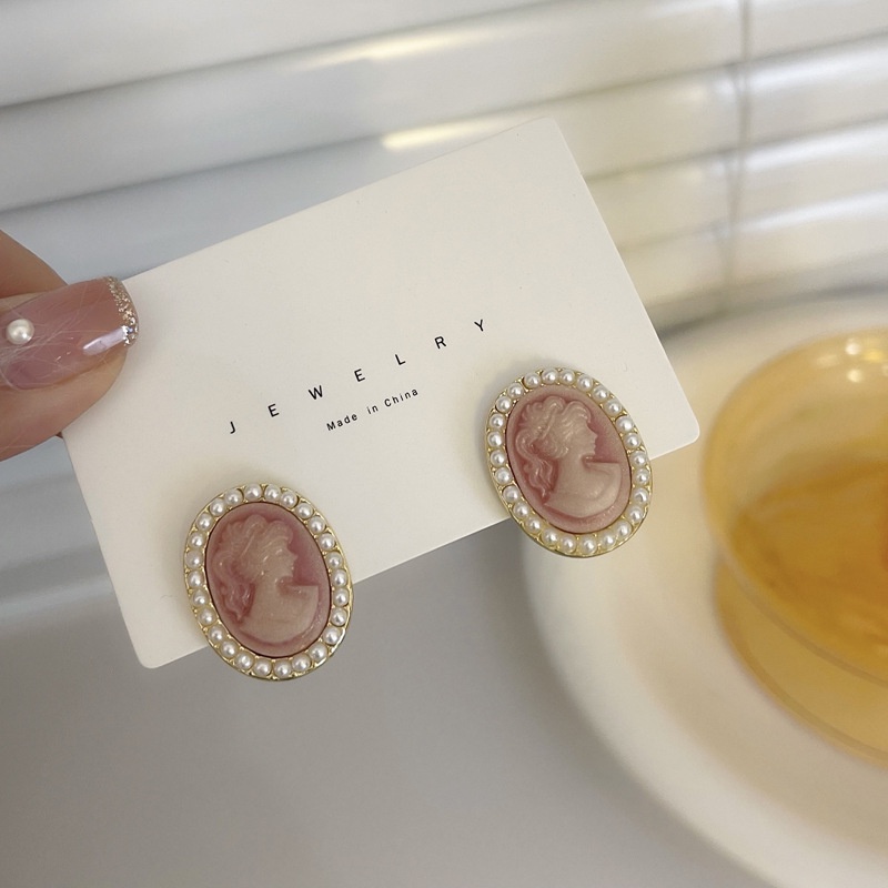 Khuyên tai kẹp không bấm lỗ chốt cố định K178 bằng hợp kim mạ vàng hình elip đính hạt trai dáng ngắn Leous Accessories