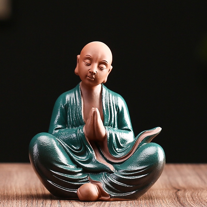 Tượng gốm Thiền Sư Tâm An xanh