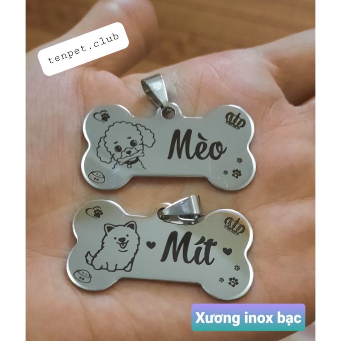 Thẻ tên, pet tag (tặng kèm chuông nhỏ) chất liệu inox, hợp kim nhôm khắc 2 mặt cho thú cưng (chó, mèo, thỏ, sóc...)