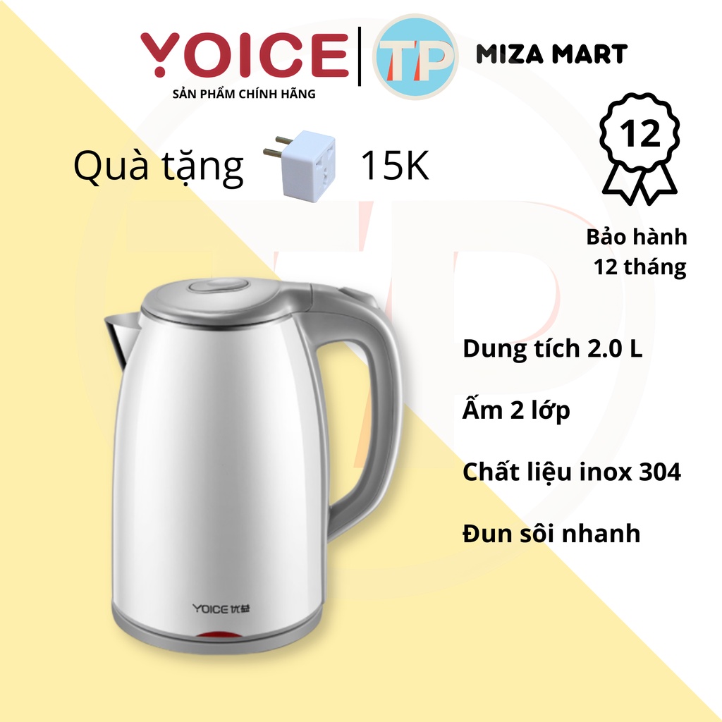 Ấm đun nước siêu tốc cao cấp Yoice Y-SHX11, 2 lớp, sử dụng inox 304, dung tích 1.8 lít