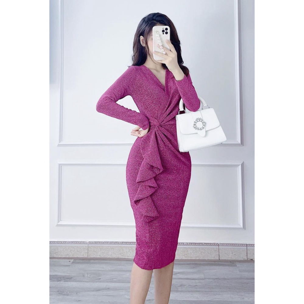 Váy body nhũ bèo eo sang trọng V2133
