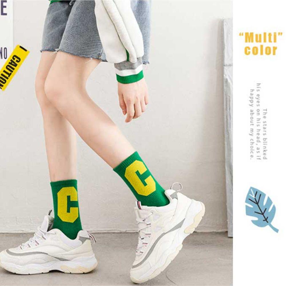 Vớ Cổ Cao In Chữ C Màu Sắc Kẹo Ngọt Thoáng Khí Phong Cách Hip hop Thời Trang Cho Nữ