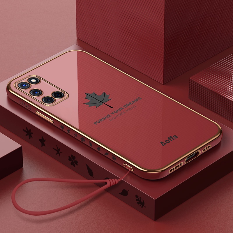 Ốp Điện Thoại Silicon Vuông Họa Tiết Lá Phong Hoạt Hình Kèm Dây Đeo Cho Xiaomi Redmi 10 10X K20 K30 K40 PRO K30S
