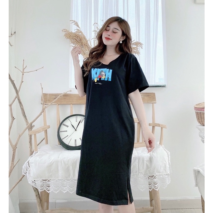 Đầm THUN THÁI form rộng-xẻ tà