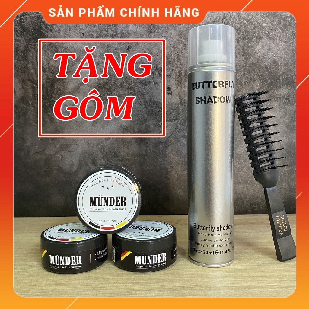 [Giá Hủy Diệt - 🎁𝐅𝐑𝐄𝐄 𝐒𝐇𝐈𝐏🎁] Sáp Vuốt Tóc Nam MUNDER + Lược  + Butterfly Shadow 320ml | Wax tóc nam | Gel tóc nam