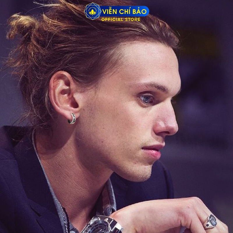 Khuyên tai bạc nam họa tiết rồng đen (1 chiếc) chất liệu bạc 925 thời trang phụ kiện trang sức nam Viễn Chí Bảo B300012