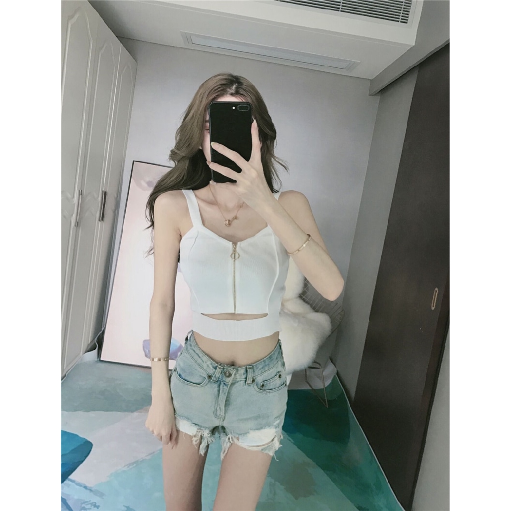 Áo lửng hai dây có khóa dây kéo thời trang trẻ trung quyến rũ cho nữ