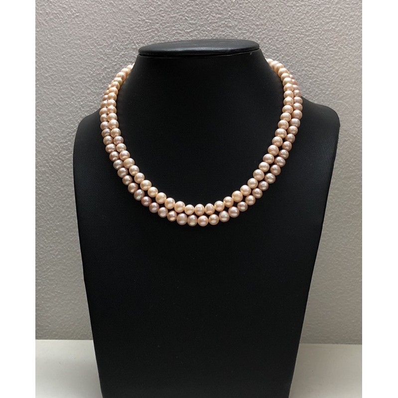 Chuỗi đôi đeo cổ 6-7ly màu hồng cam