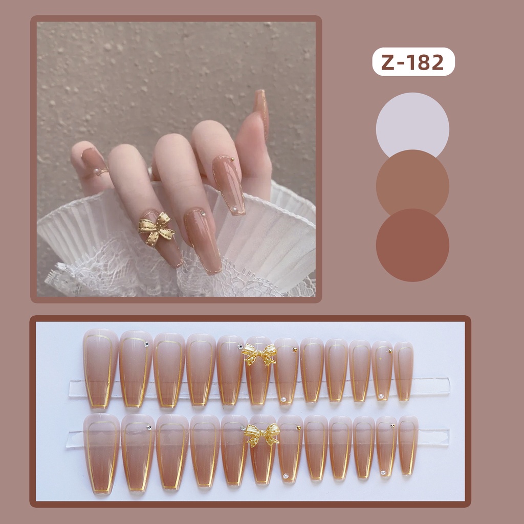 bộ 24 móng tay giả đính nơ thiết kế sang chảnh Jojo Z182 móng giả nailbox rẻ đẹp thời trang độc lạ kèm keo tự