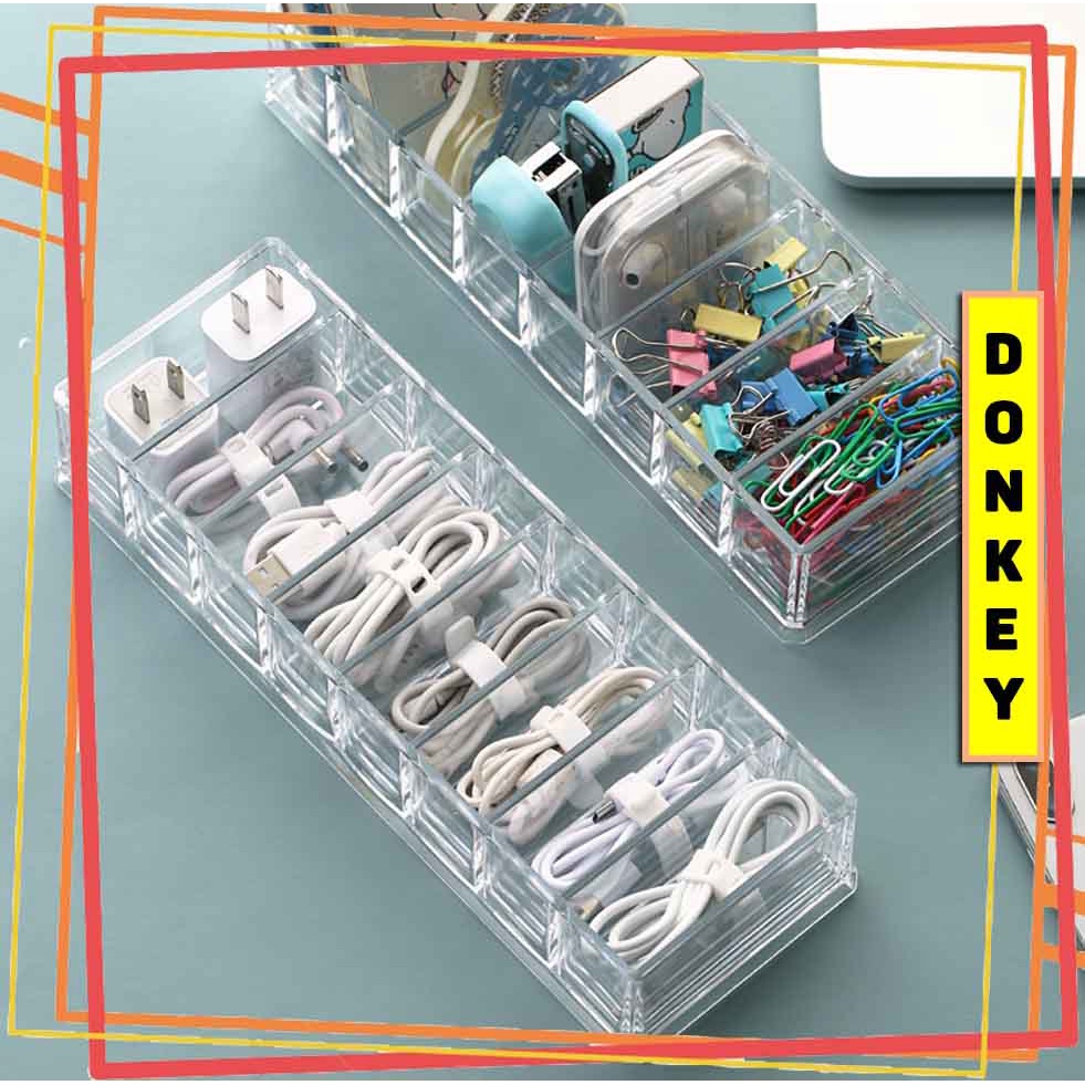 Hộp Đựng Cáp Dữ Liệu, Phụ Kiện Trên Bàn Làm Việc Chia 8 Ngăn Trong Suốt DOKEY99
