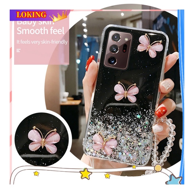 Ốp Điện Thoại Silicon Hình Bướm 3D Lấp Lánh Gắn Dây Đeo Cho Samsung Galaxy A14 A34 A54 A71 A51 A31 A21 A21S A11