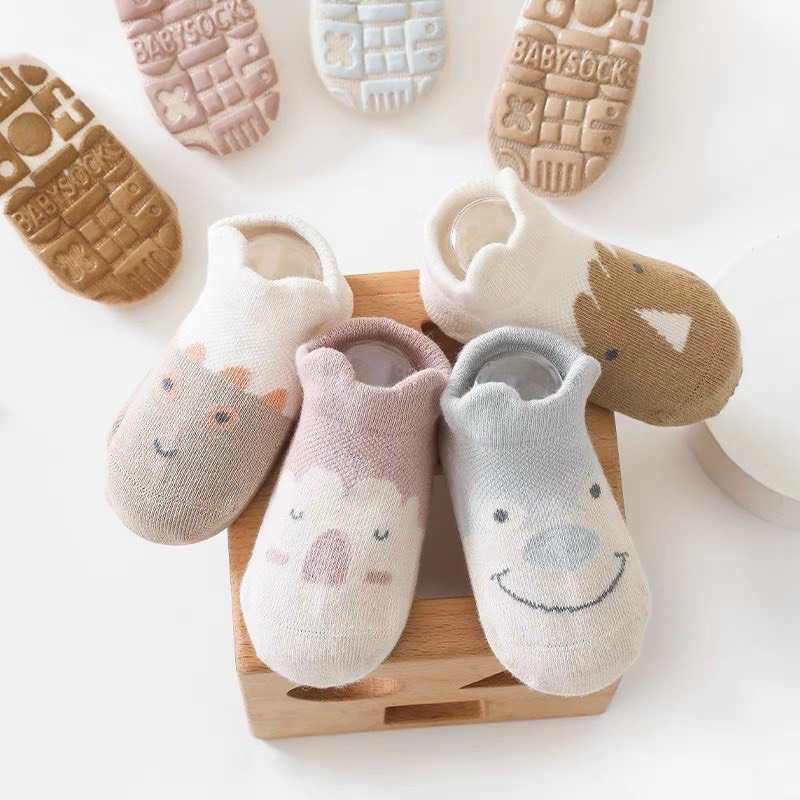 (Mẫu mới ) Hàng cao cấp Sét 5 đôi tất lưới nỉ hình thú đế chống trượt cao cấp Baby Sock