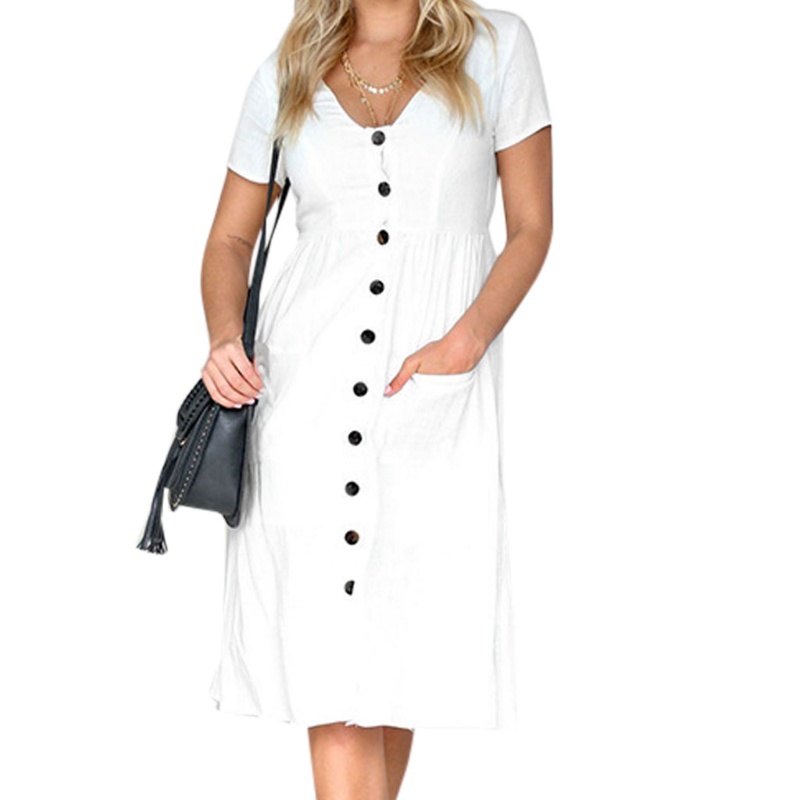 Áo Thun Ngắn Tay Cổ Chữ V Phối Nút Thời Trang Cho Nữ