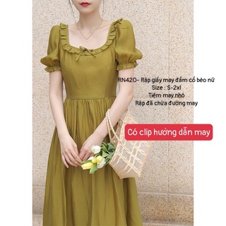 RN420_Rập giấy may đầm xòe cổ bèo  nữ