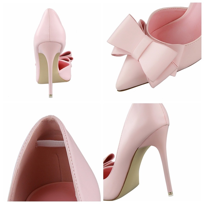 BIGTREE Giày Cao Gót Mũi Nhọn Đính Nơ Phong Cách Thời Trang Hàn Quốc Dành Cho Nữ 10.5cm 3168-2