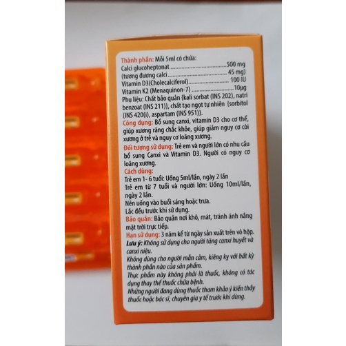 Siro CANXI D3 Vitamin  Kingphar Hộp 20 ống / 5ml  - Bổ Sung Canxi , Vitamin D3 cho cơ thể